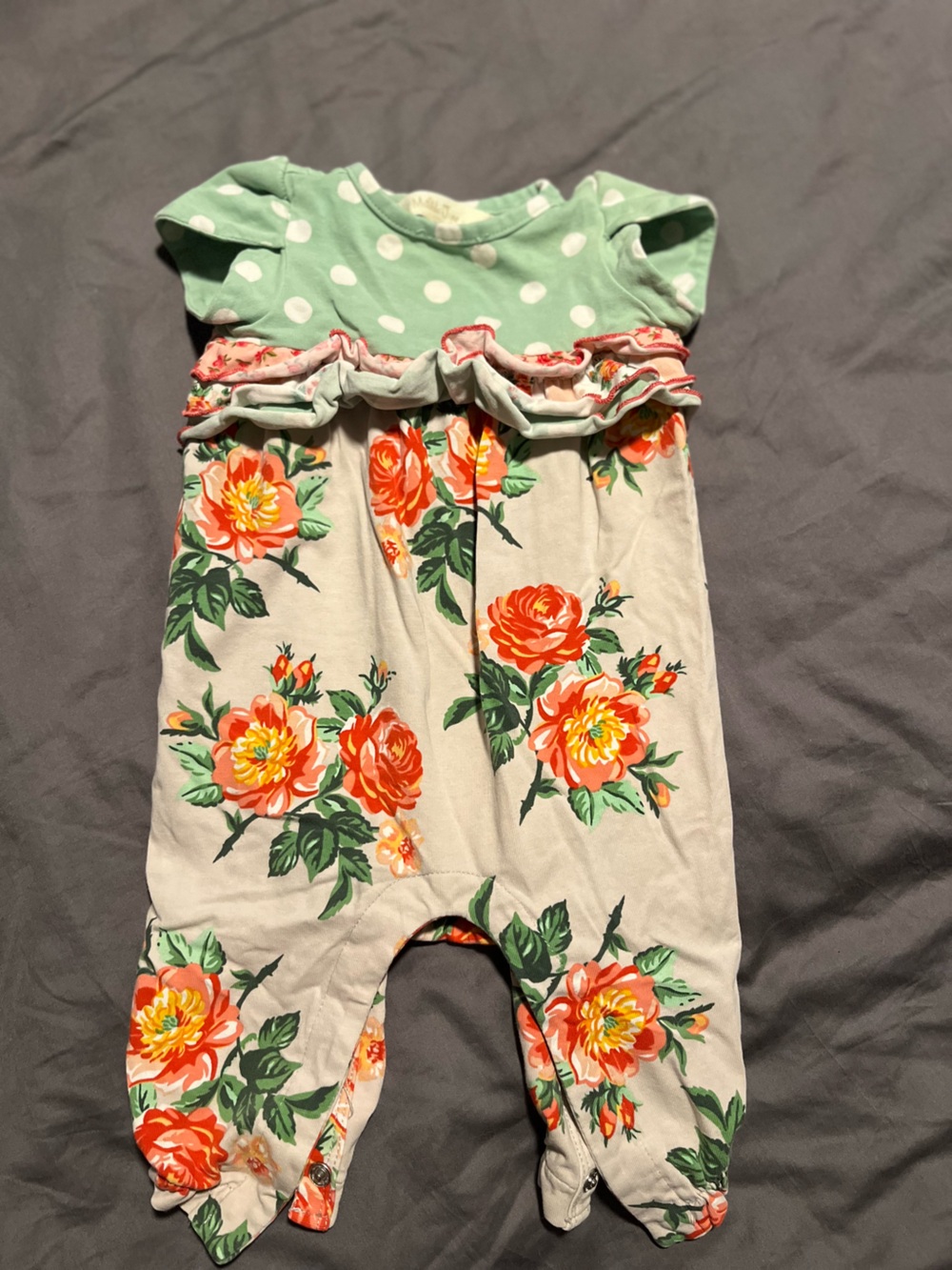Matilda Jane Mint Green Polka Dot and Red Floral Romper